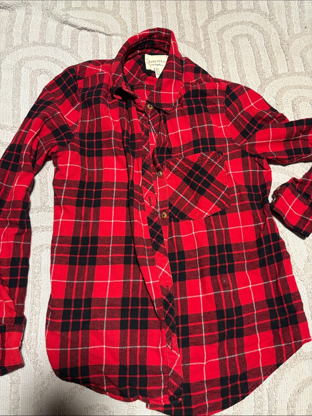 Forever 21 Red and Black Plaid Button-Down Shirt